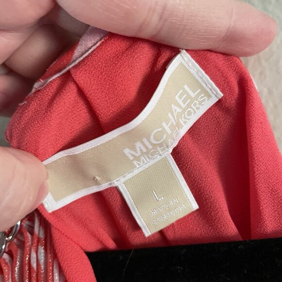 Michael Kors L Pink Zebra Print Sleeveless Chain Detail Pleated Halter Top NWT - Picture 7 of 13